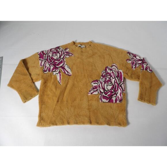 See And Be Seen Fuzzy Sweater M/L Brown Flower Abstract Artsy Pullover Soft - Picture 6 of 12